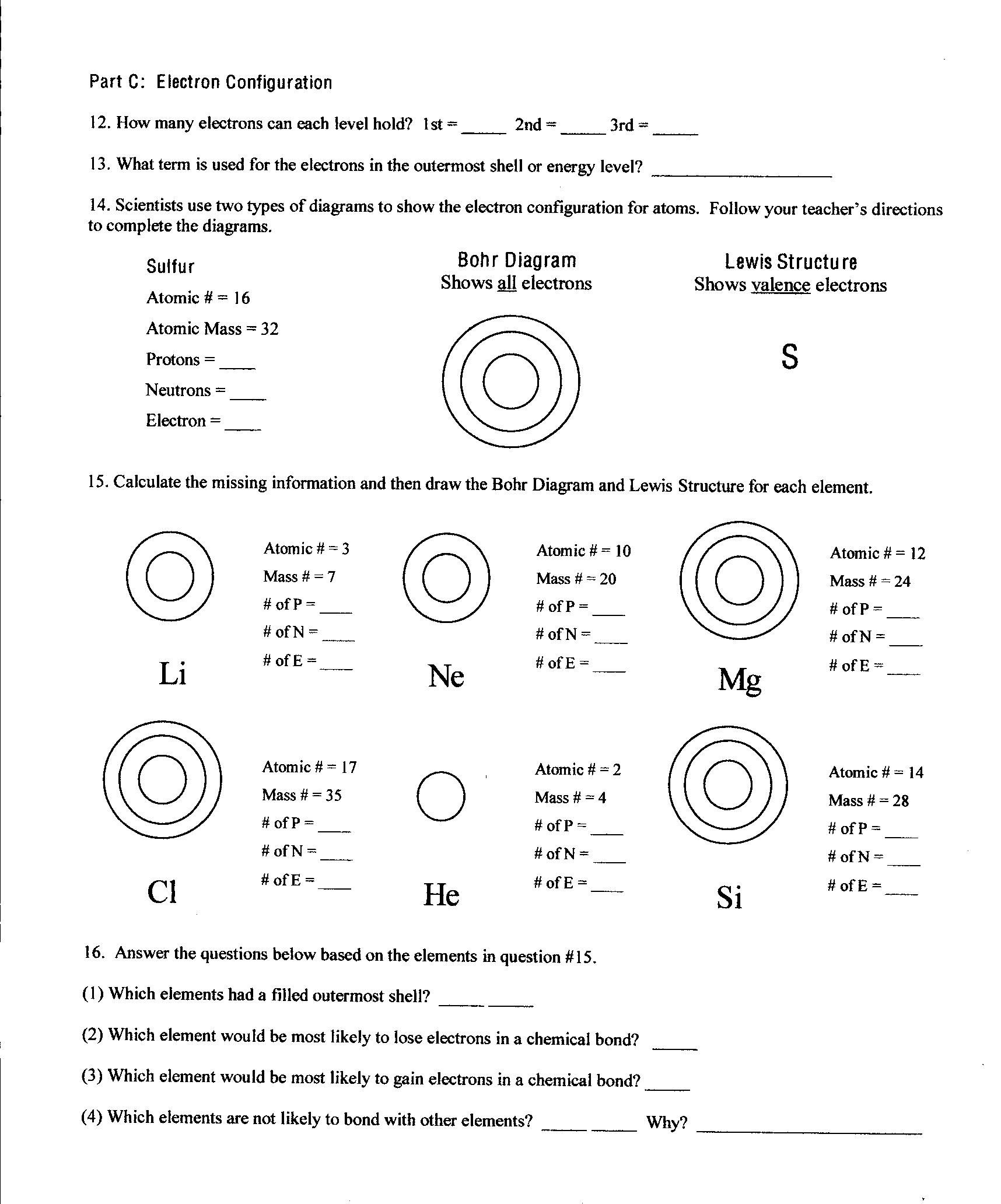 Atomic Structure Worksheet Answer Key Label The Parts Of An Atom On The