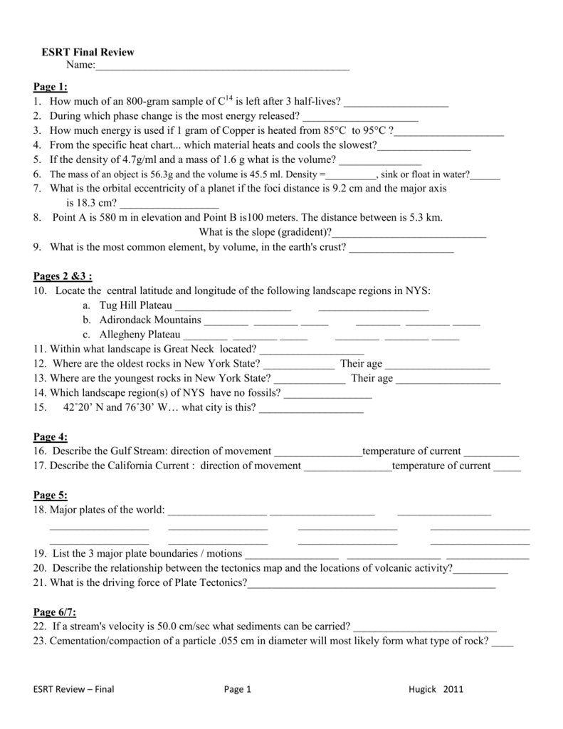 Earth Science Esrt Review Answer Key The Earth Images Revimage Org