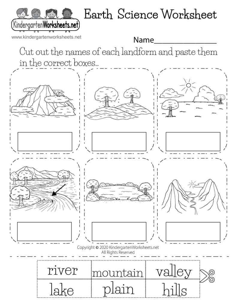 Earth Science Worksheet For Kindergarten Landforms