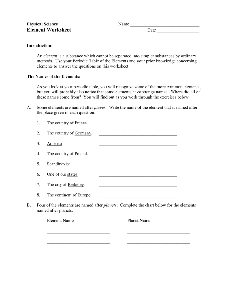 Element Worksheet