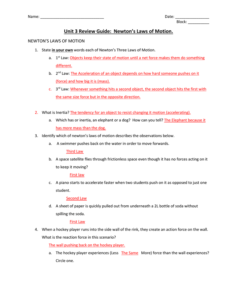 Force And Motion Worksheet Answers