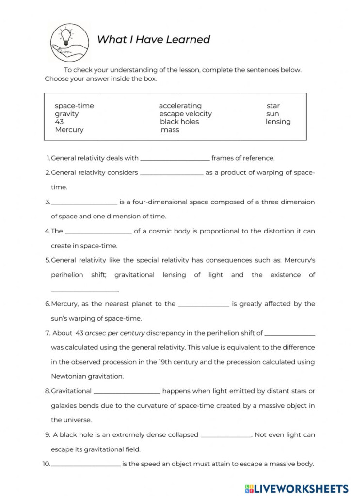 General Relativity Worksheet