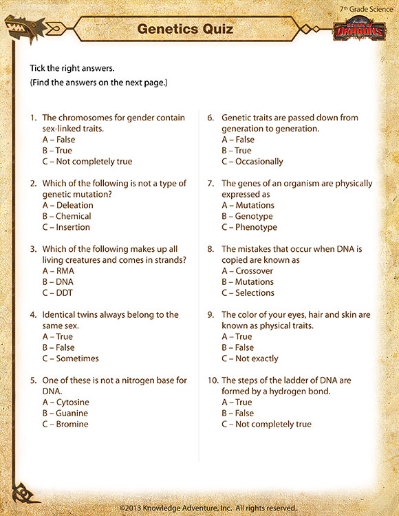 Genetics Quiz View Science Worksheet For 7th Grade SoD