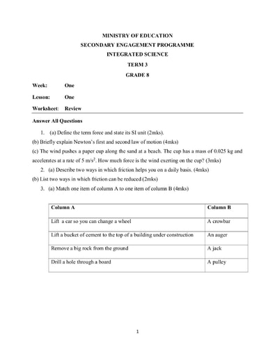 Grade 8 Worksheets Integrated Science