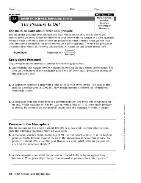 Math In Science Integrated Science Worksheet 33 Answers 