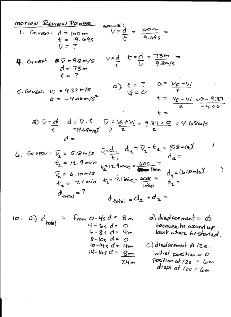 Physical Science Worksheets Answers