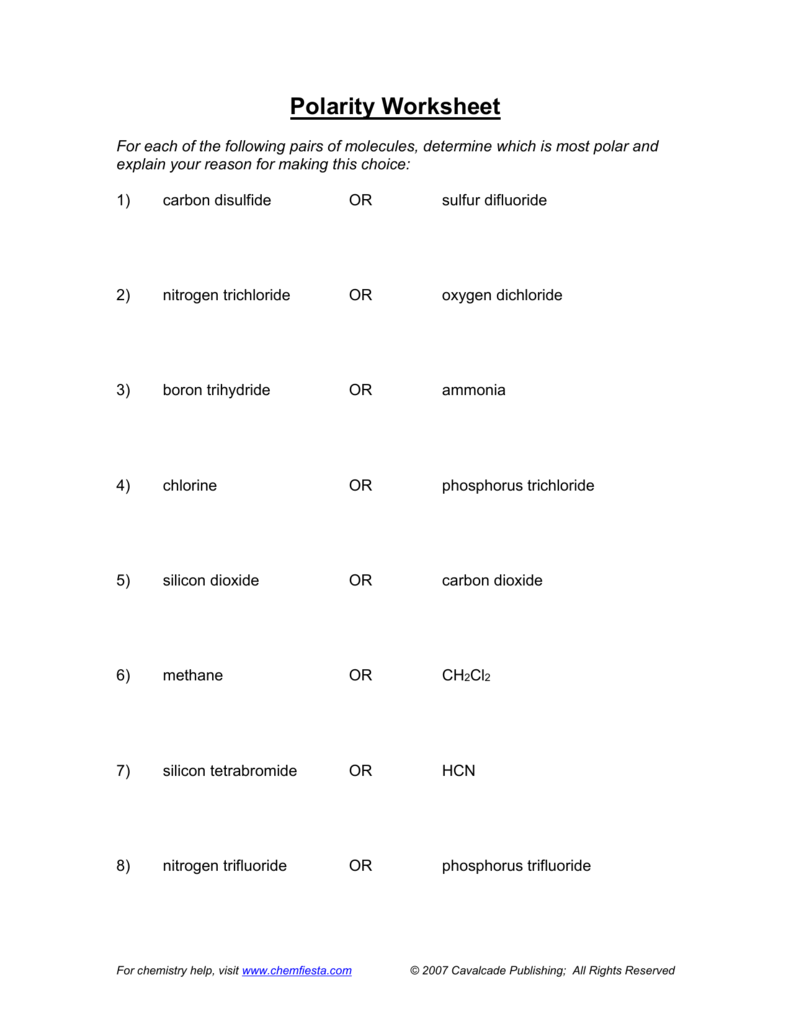 Polarity Worksheet
