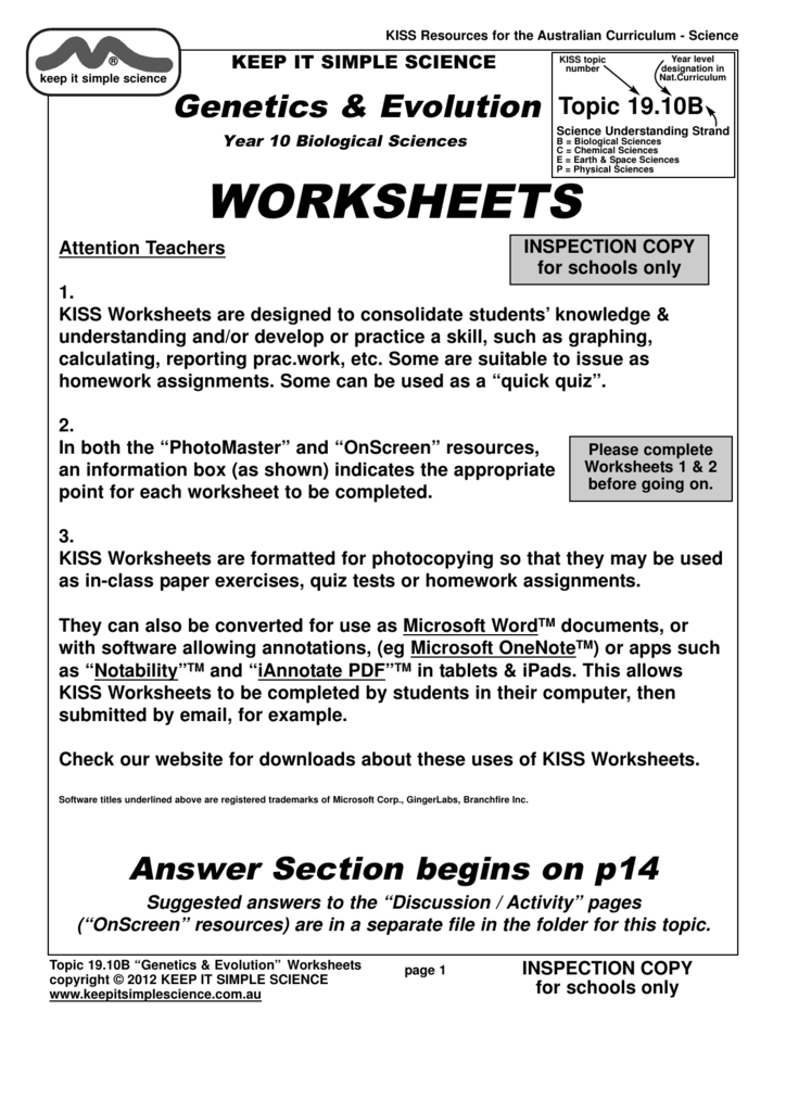 Worksheets KISS HOME Page