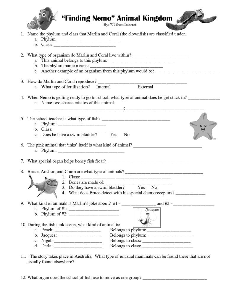 15 Finding Nemo Worksheets With Answer Key Worksheeto
