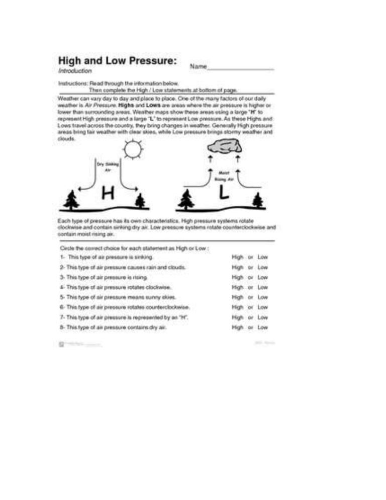 Air Pressure Worksheet