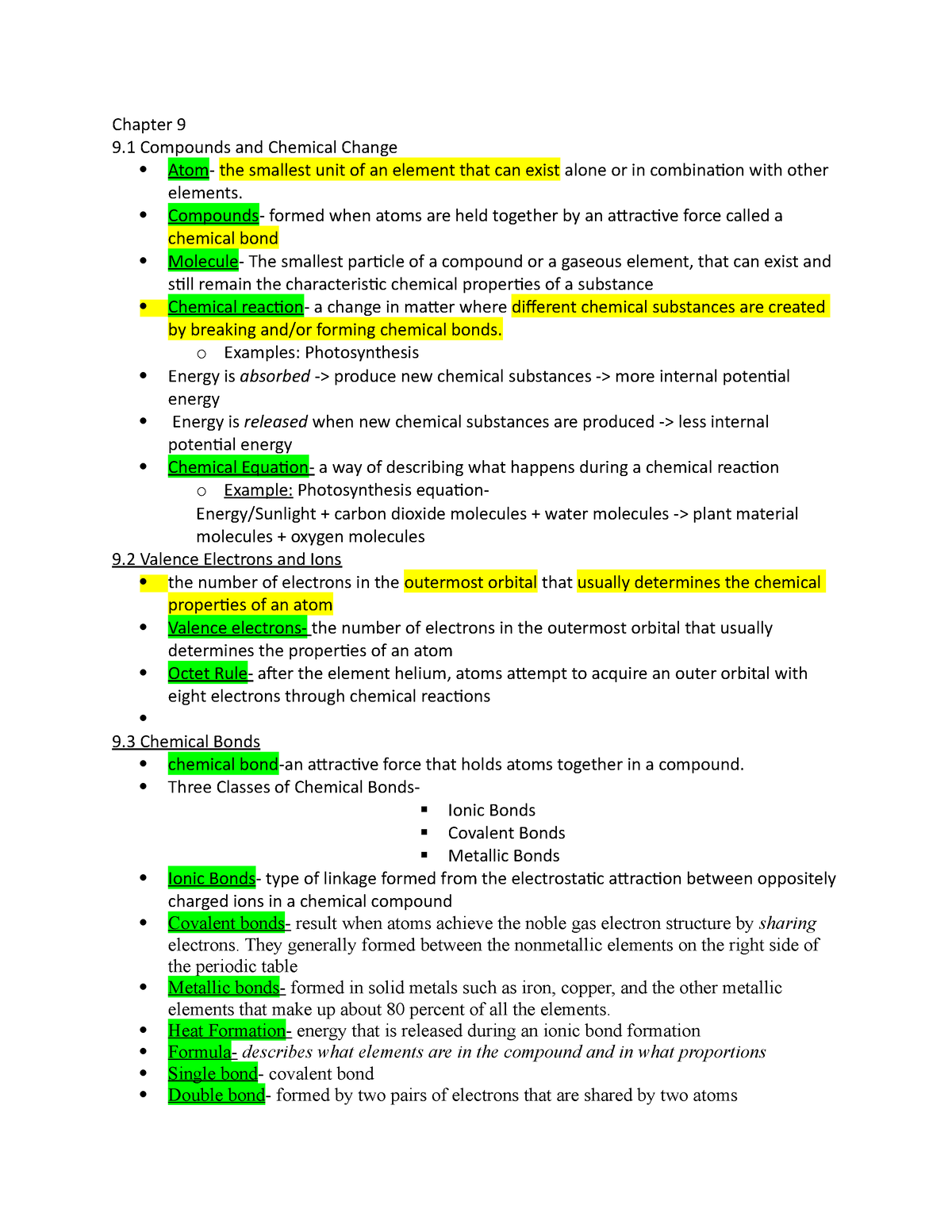 Chapter 9 physical Science Chapter 9 9 Compounds And Chemical Change
