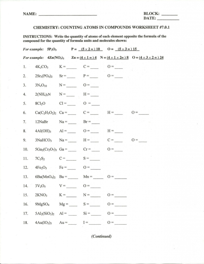 Counting Atoms Worksheet Answers CountingWorksheets