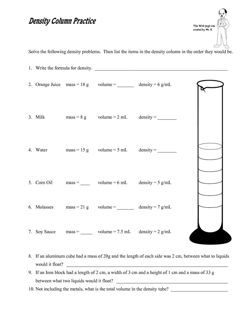 Density Worksheets With Answers