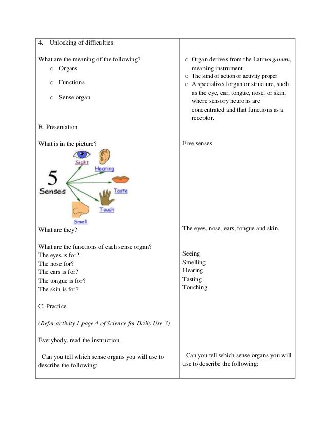 Detailed Lesson Plan In Science And Health Grade 3 Sense Organ 