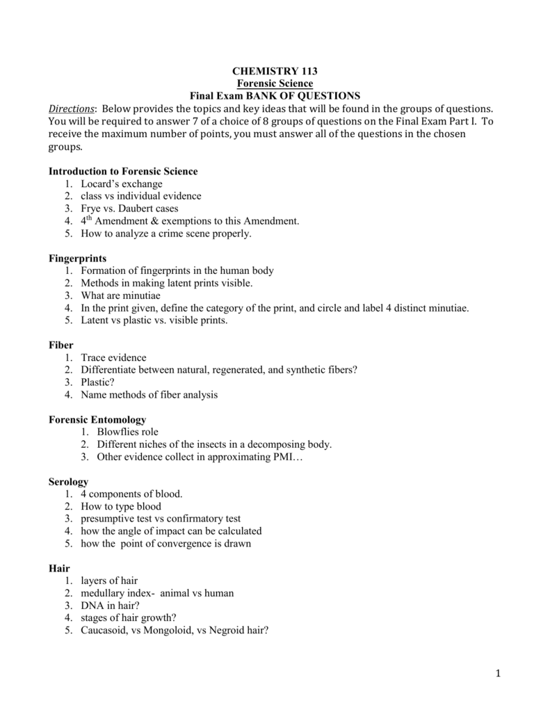 Forensic Science Final Exam Study Guide Packet Answer Key Study Poster