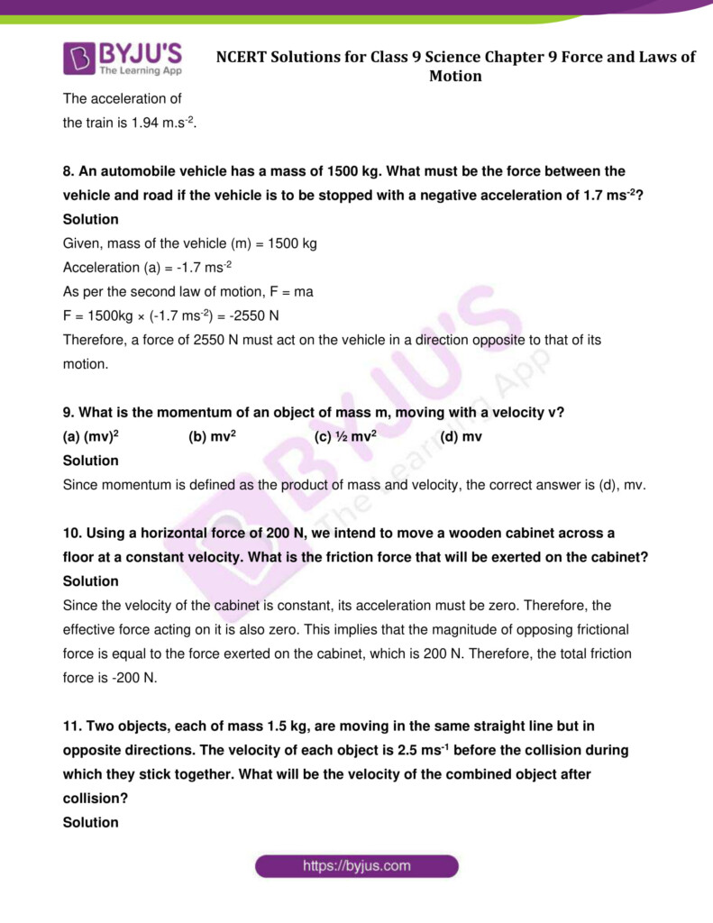 NCERT Solutions Class 9 Science Chapter 9 Force And Laws Of Motion 