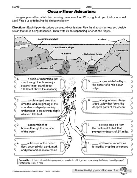 Ocean Floor Worksheet 5th Grade