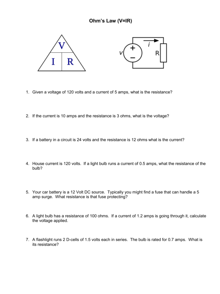 Ohm s Law Practice Worksheet
