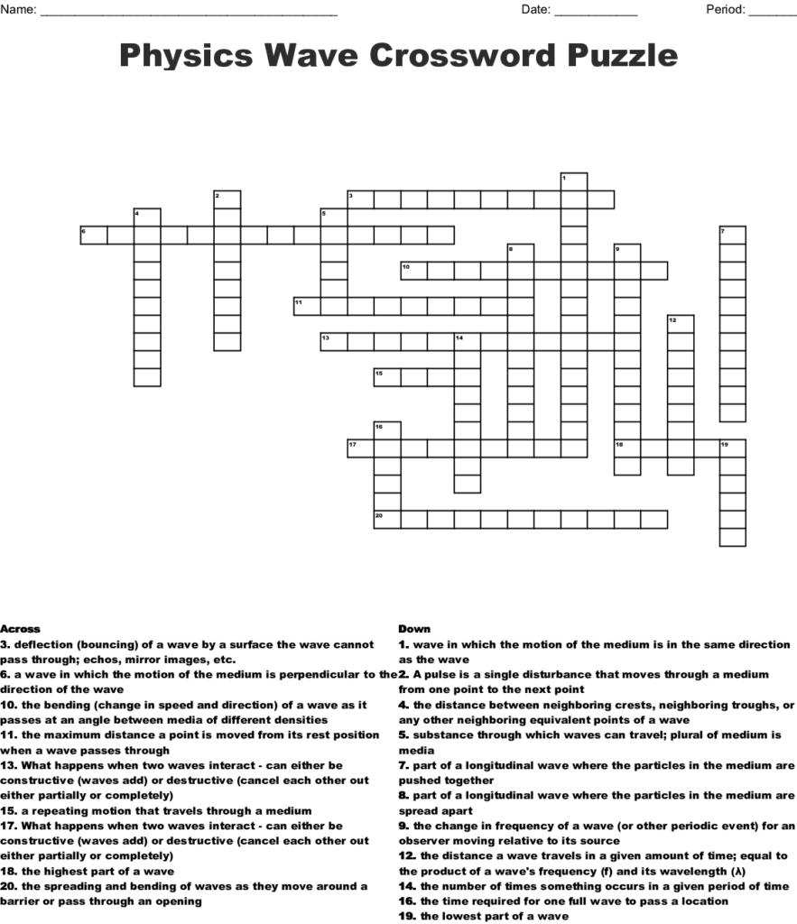 Physics Crossword Puzzles Printable With Answers Printable Crossword 