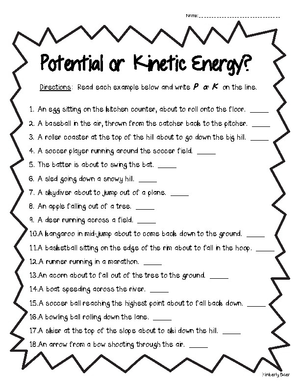 Potential Or Kinetic Energy Worksheet Physical Science By 4 Little Baers