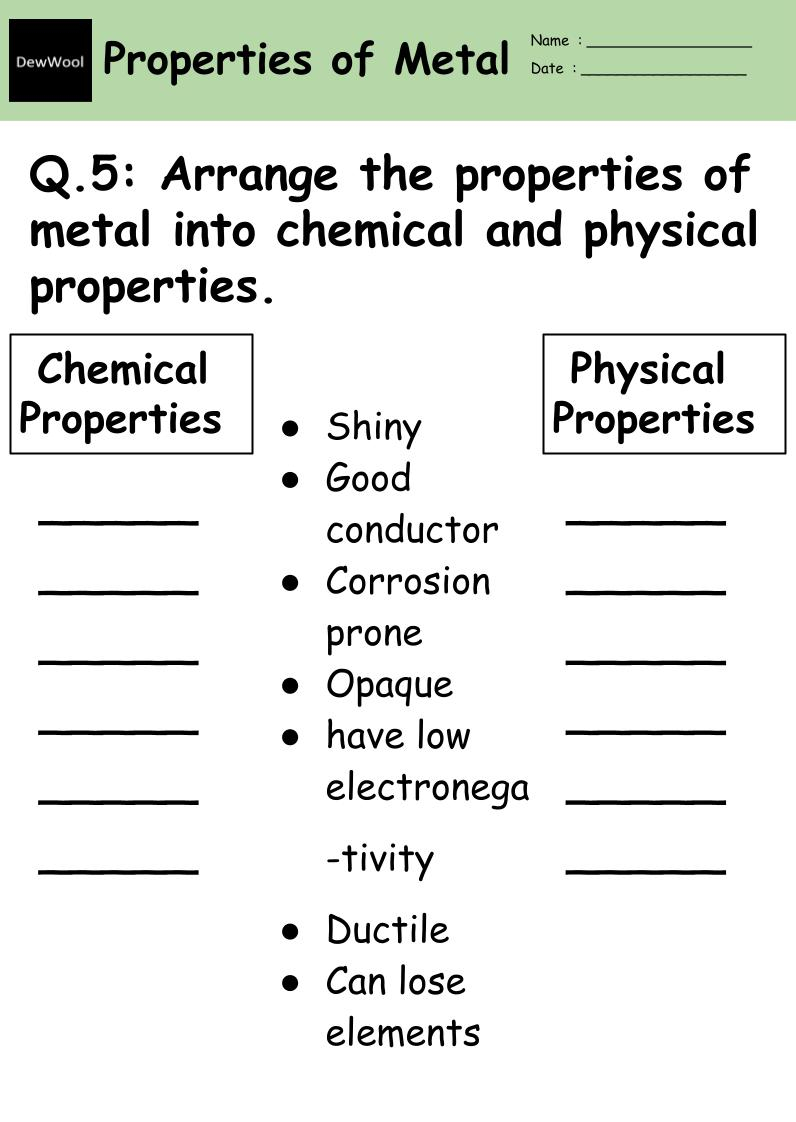Properties Of Metal Worksheet DewWool
