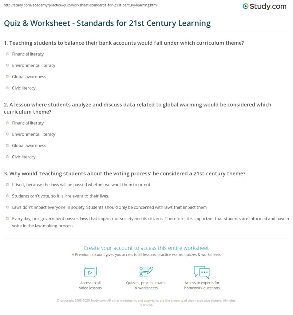 Quiz Worksheet Standards For 21st Century Learning Study