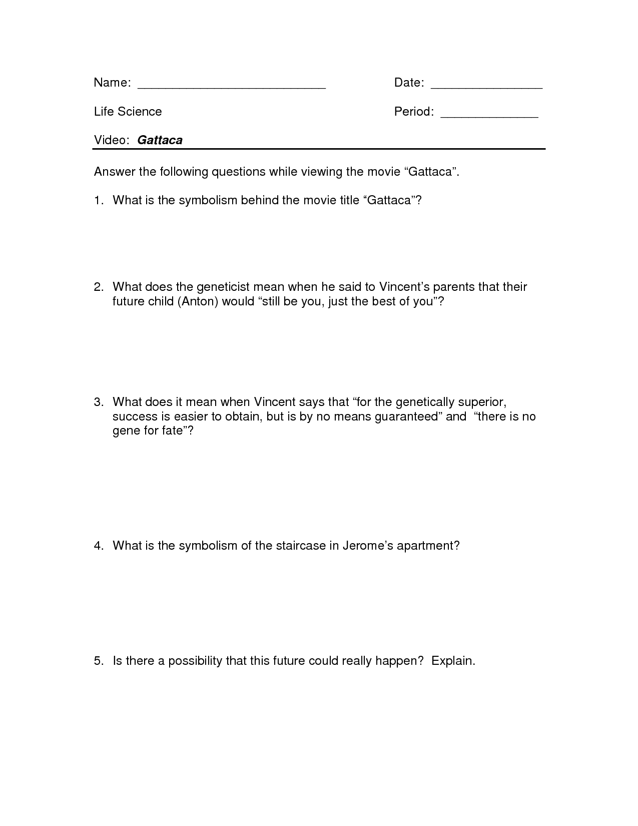 Science Movie Worksheets