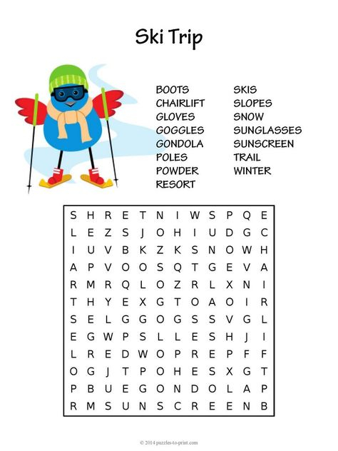 Ski Trip Science Worksheet