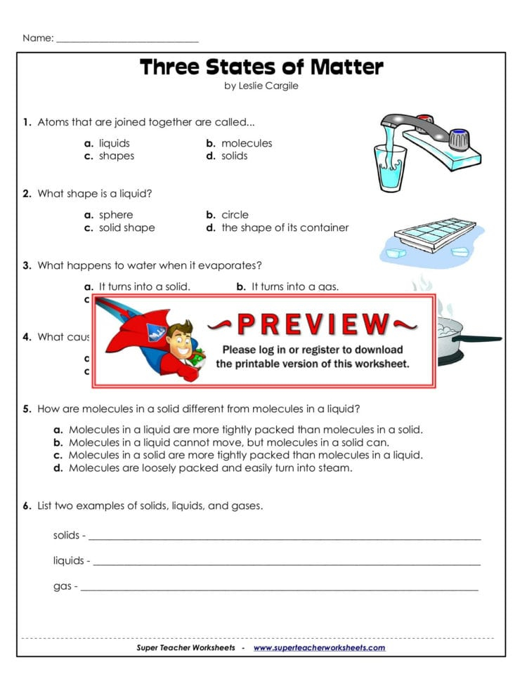 Three States Of Matter Worksheet Answers