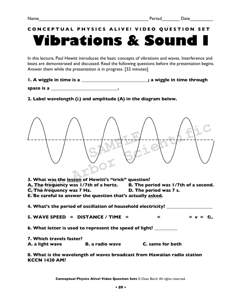 Vibrations And Waves Physics Worksheet Answers Printable Word Searches