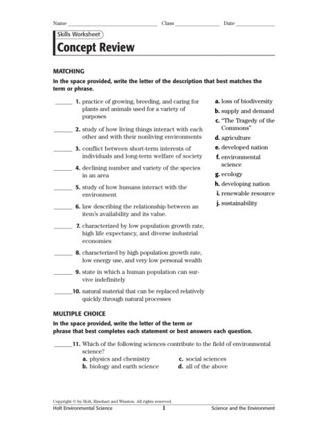 7 Holt Environmental Science Worksheet Answer Key Science With