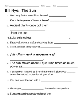 Bill Nye Sun Video Guide Sheet By Jjms Teachers Pay Teachers
