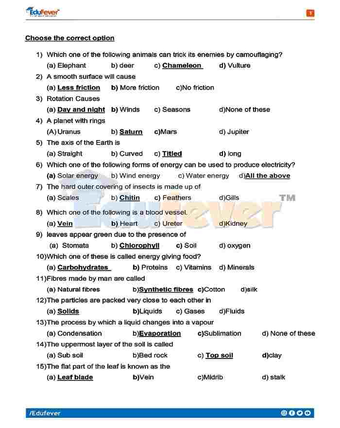 Download CBSE Class 5 Science Revision Worksheet In PDF