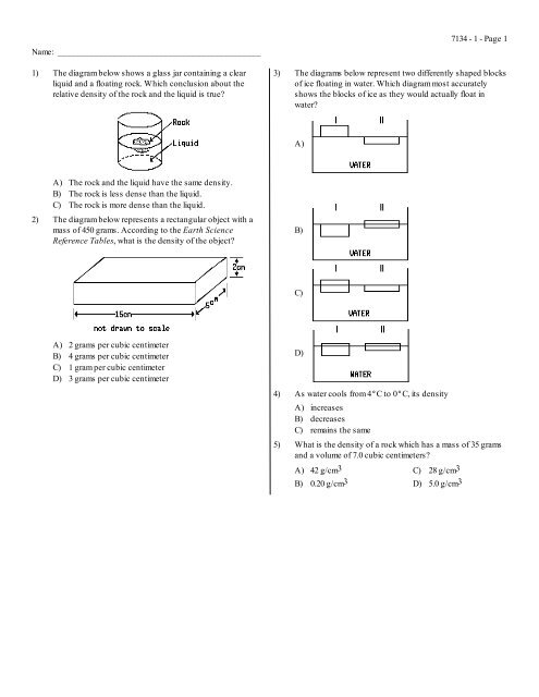 Earth Science Density Regents Worksheets Scienceworksheets