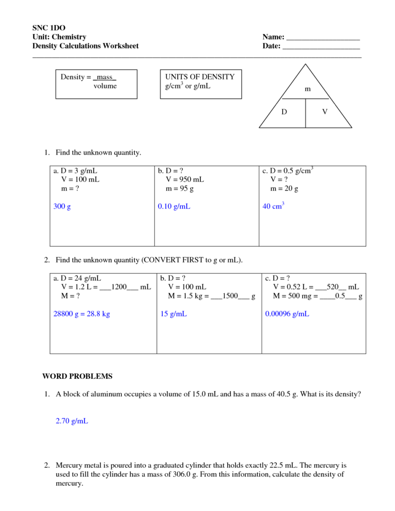 Earth Science Density Worksheet