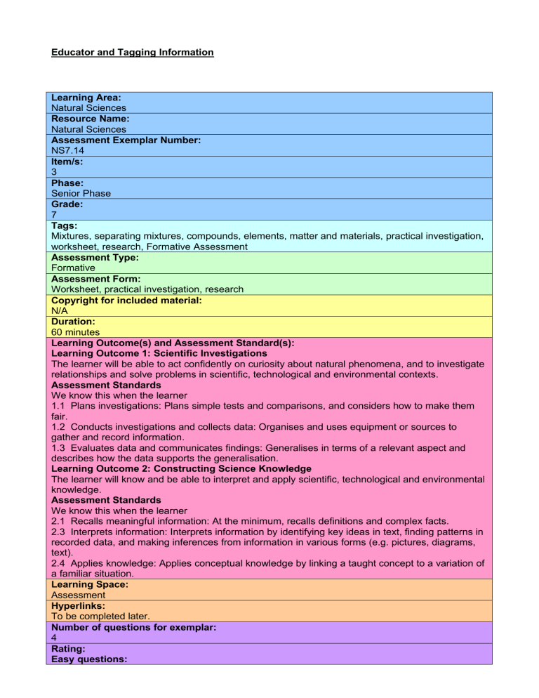 Grade 7 Natural Science Term 2 Practical Test