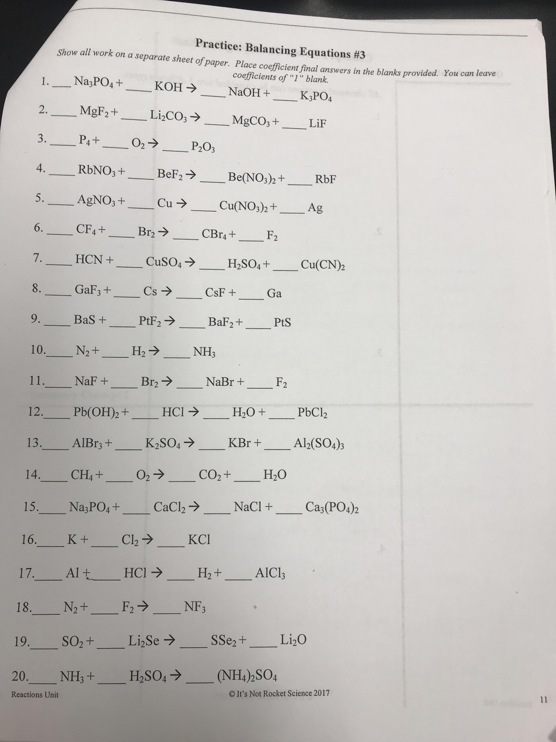Grade 9 Physical Science Chemical Reactions Balancing Equations We