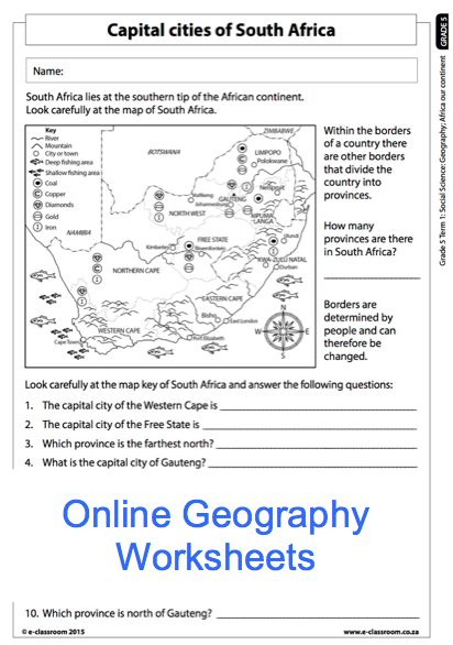 Image Result For South Africa Worksheets On Province For Grade 4 