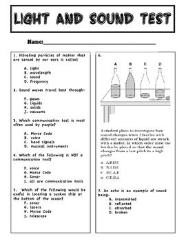Light And Sound Test 4th Grade Science Science Worksheets Fourth 