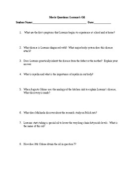 Lorenzo S Oil Worksheet Worksheet