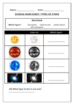Primary Science Worksheet Types Of Stars Space Made By Teachers