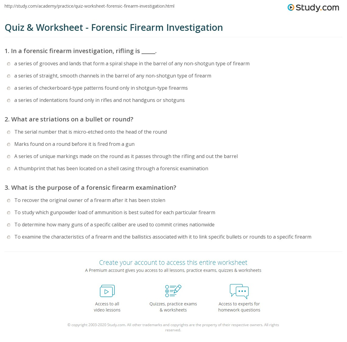 Quiz Worksheet Forensic Firearm Investigation Study