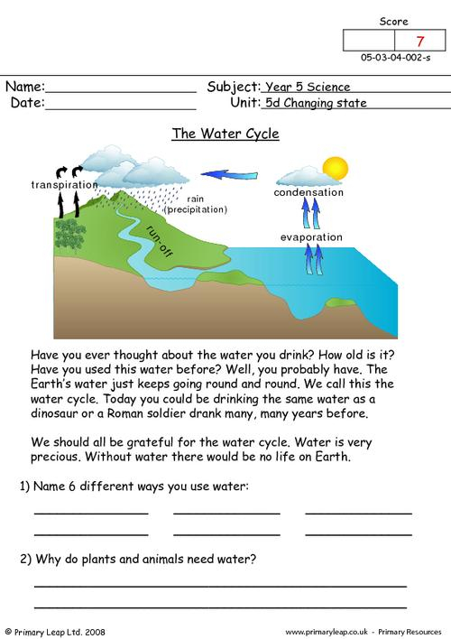 Science The Water Cycle Worksheet PrimaryLeap co uk