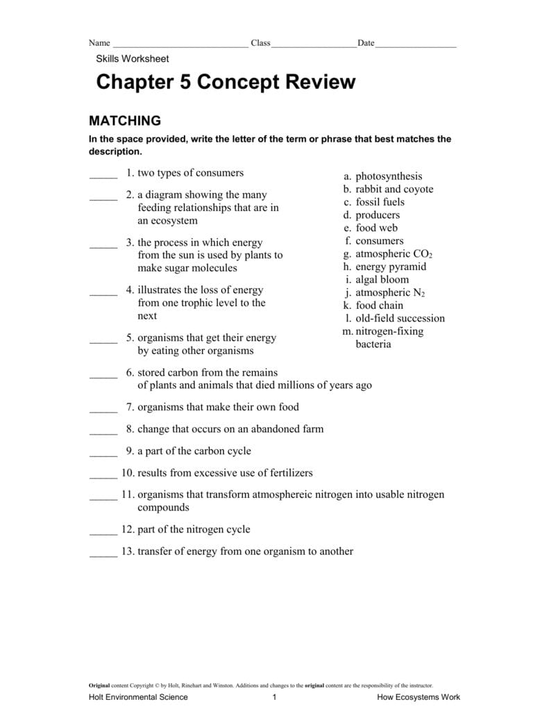 Skills Worksheet Concept Review Answer Key Holt Environmental Science 