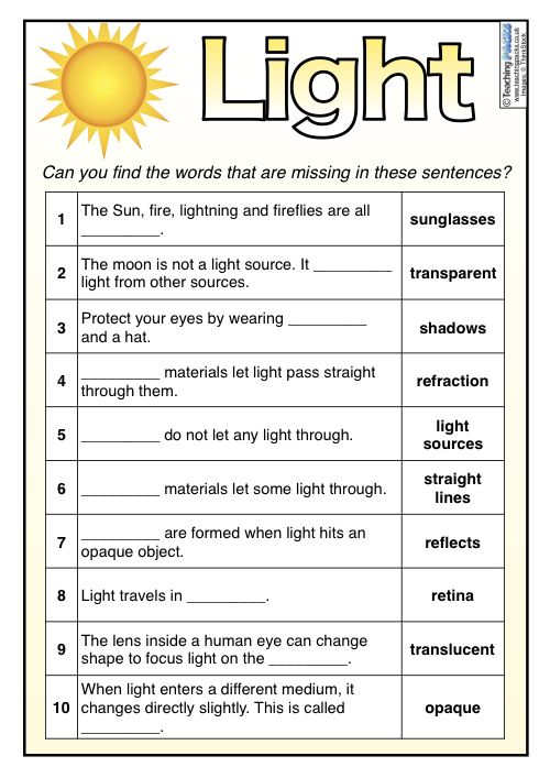 What Is Light Worksheet Answers
