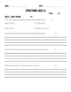 GRADE 7 FORM FUNCTION STRUCTURES QUIZ 1 GRADE 7 SCIENCE ONTARIO 