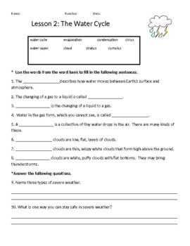 Macmillan McGraw Hill 3rd Grade Science Weather Water Cycle Quiz And