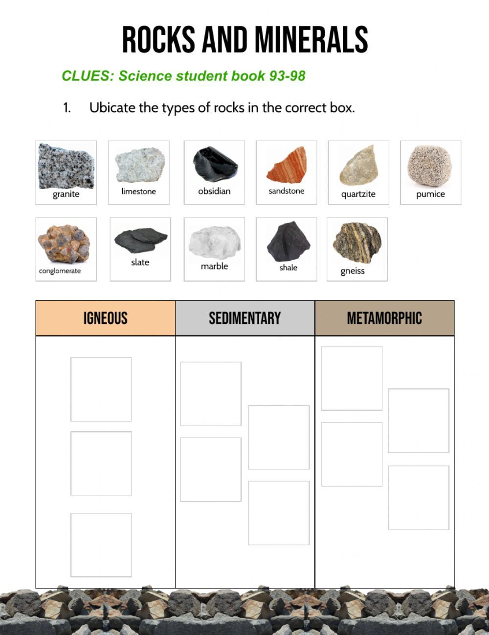 Rocks Minerals Worksheet Rocks And Minerals Printable Worksheets